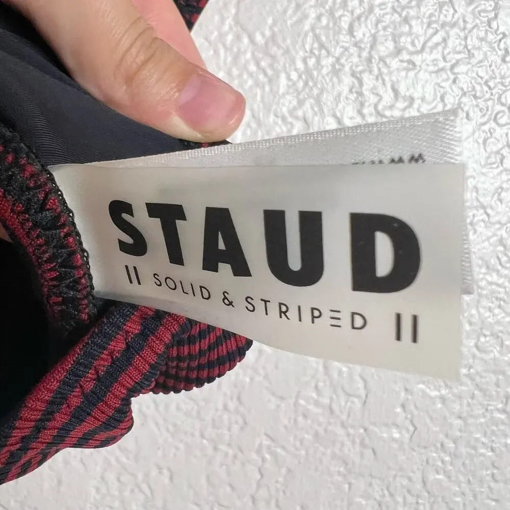 Staud x Solid and Striped Black Red Striped Lace Up Bikini Swimsuit Top S